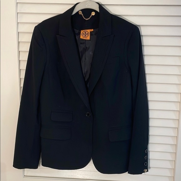 Tory Burch Jackets & Blazers - Tory Burch Black Structured Wool Blazer Single Button Notched Lapels